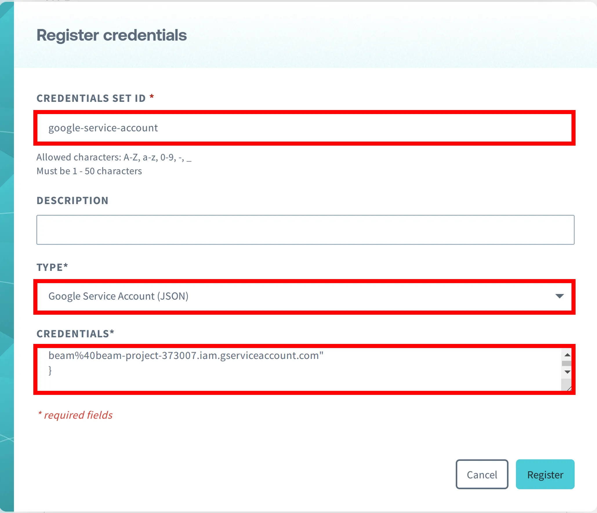 Google Service Account Credential Configuration