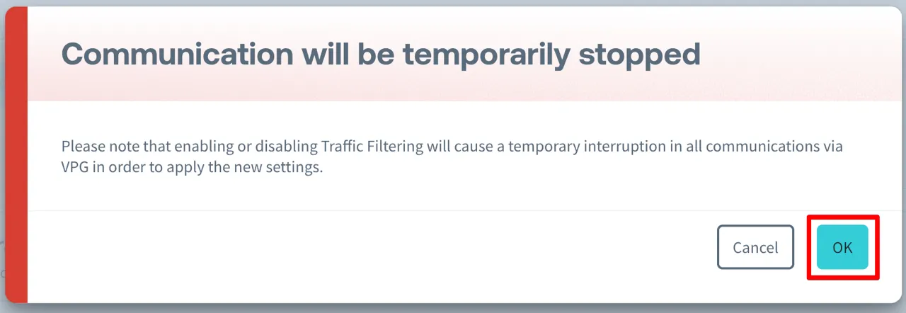 The "Communication will be temporarily stopped" confirmation dialog
