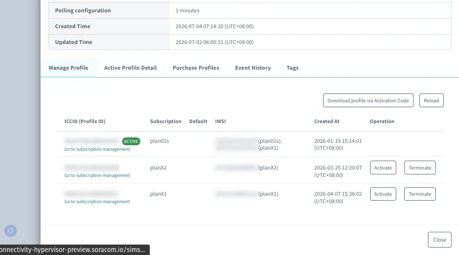Manage Profile tab