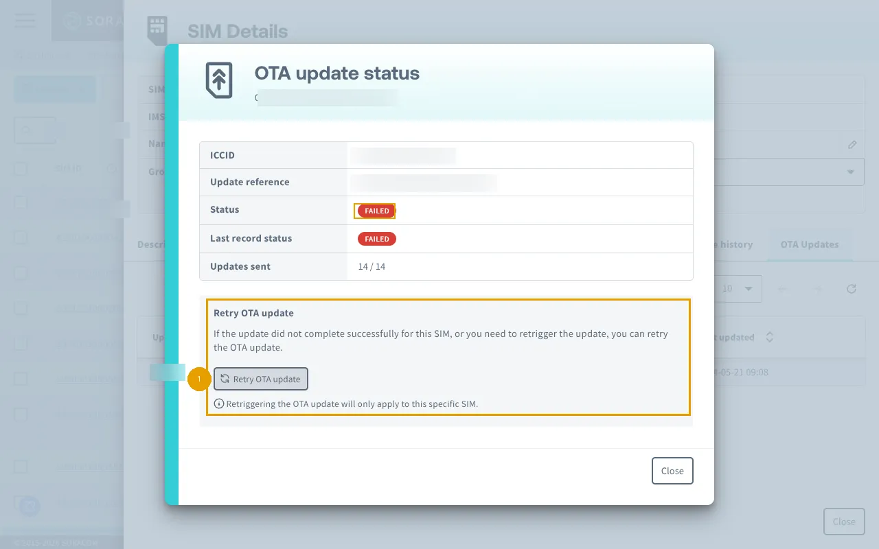 Failed update details modal