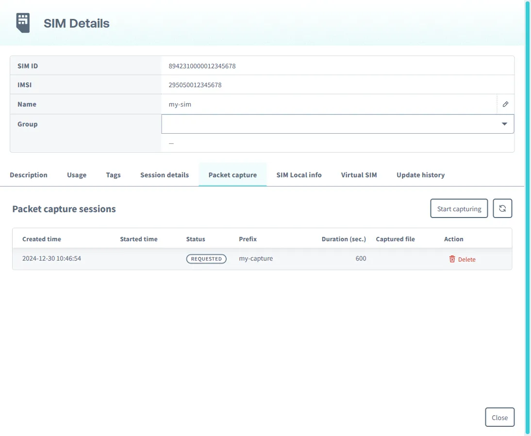 Packet capture session status