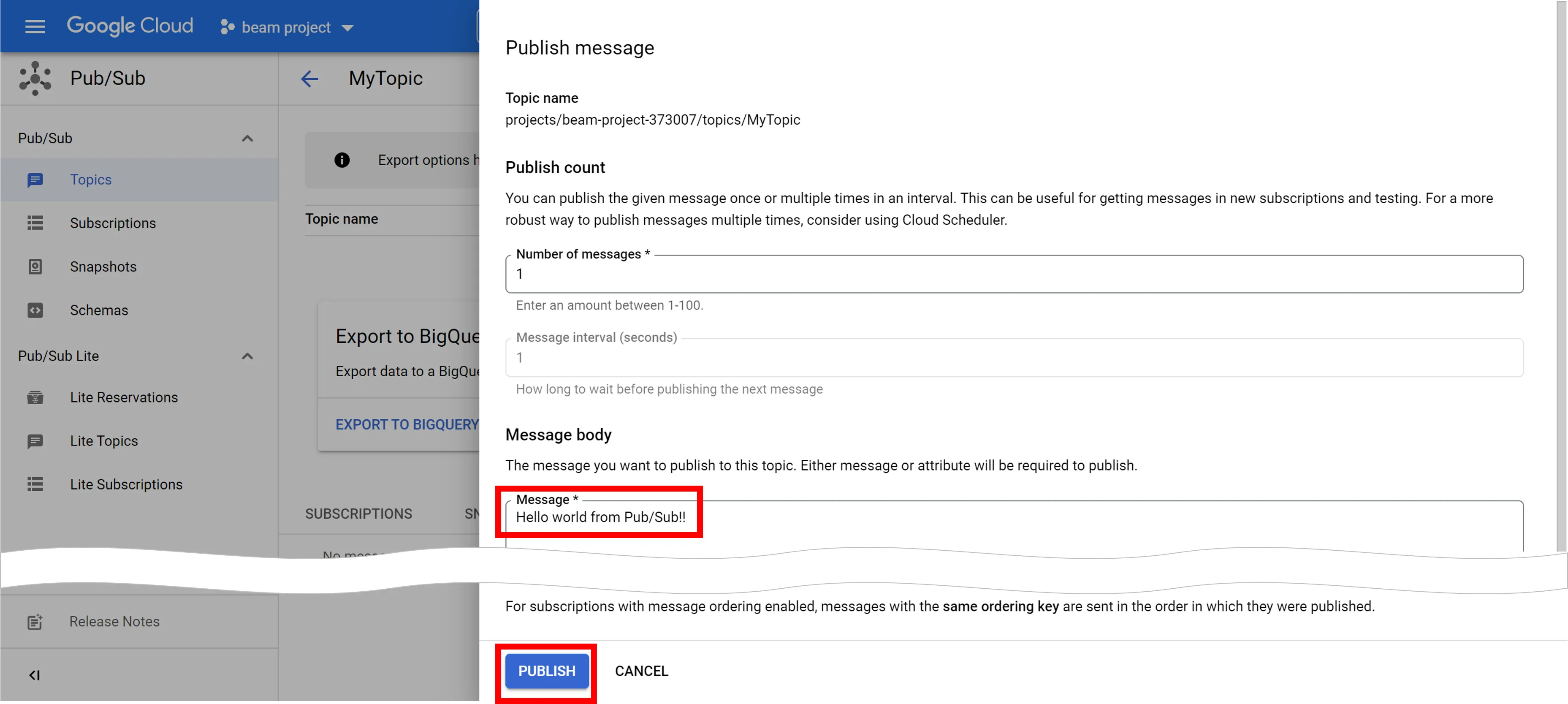 Message Content and Publish