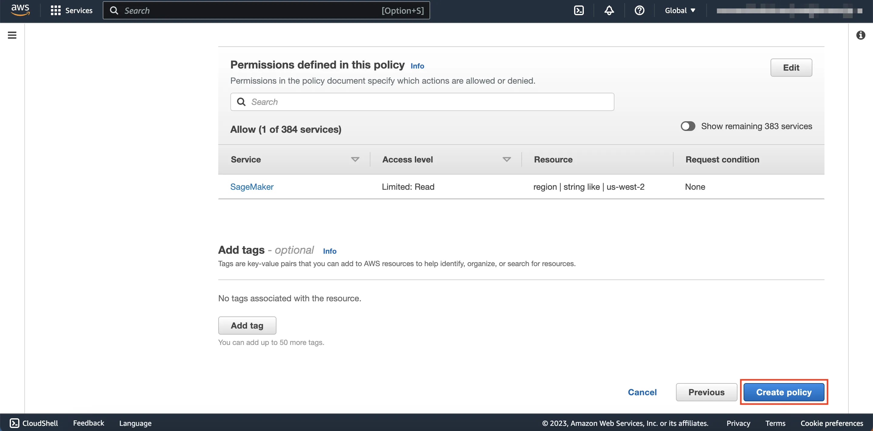 Create Policy Final Step