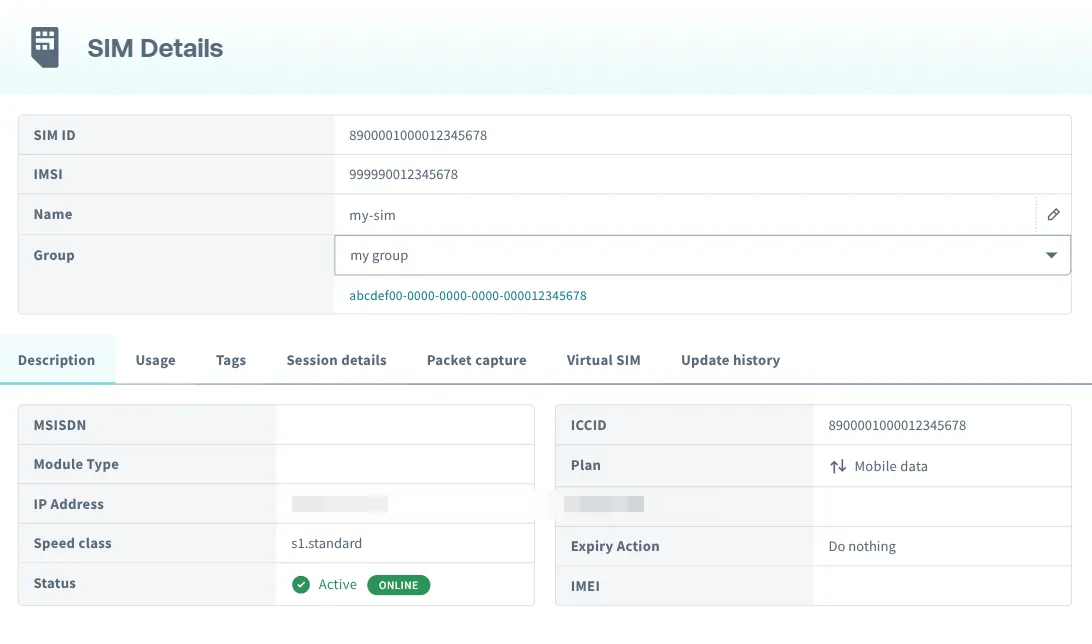 Screenshot of the SIM Details dialog